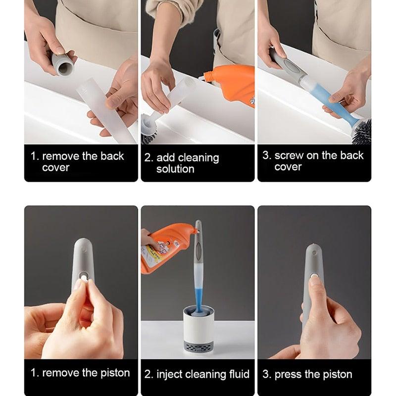 Silicone Toilet Brush Wall-Mounted Cleaning Tools Refill Liquid No Dead Corners Toilet Brush Home Bathroom Accessories Set Toilet Brush And Holder Set Toilet Bowl Brush With Caddy Bathroom Stiff Bristles Toilet Scrub Brush