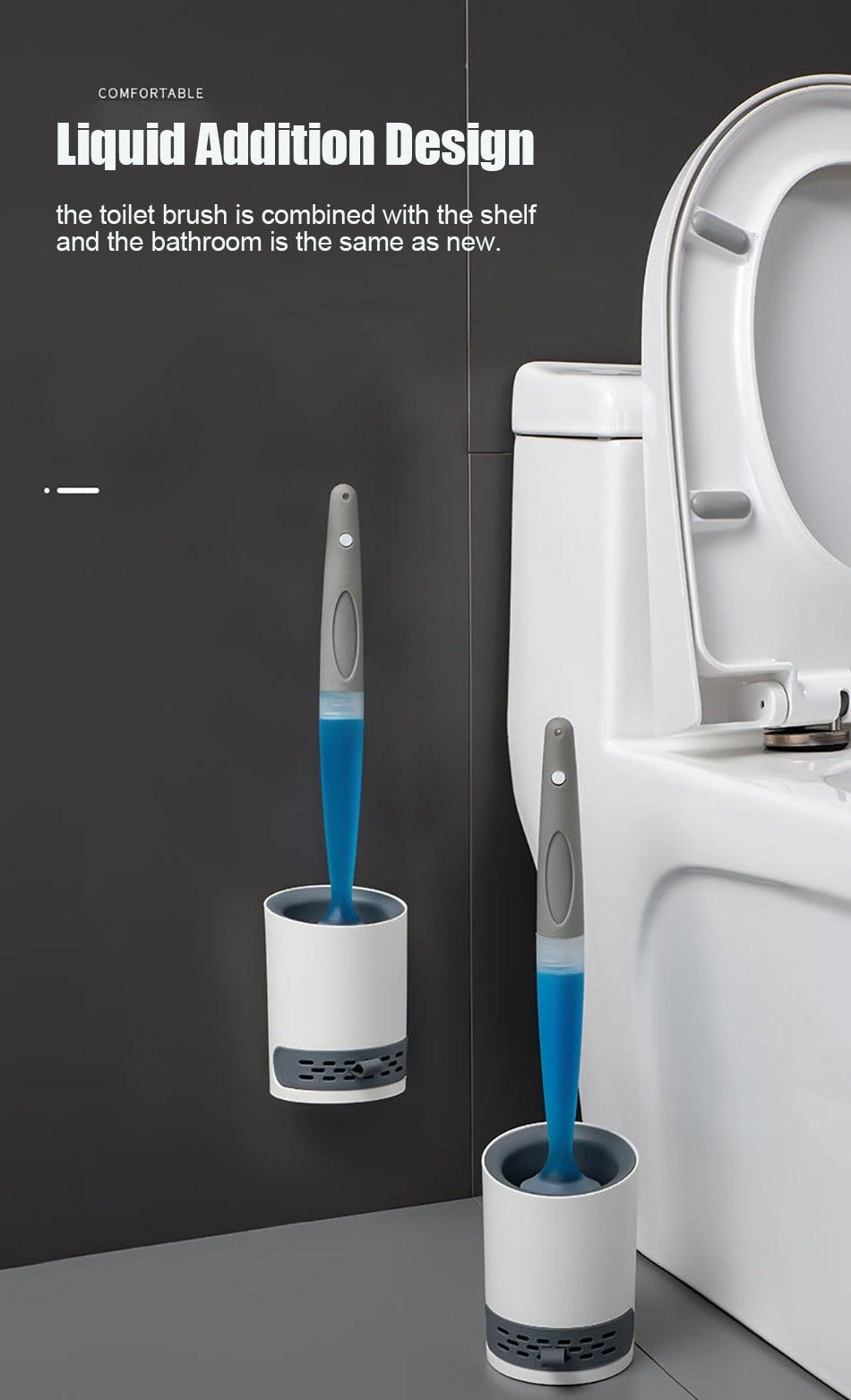 Silicone Toilet Brush Wall-Mounted Cleaning Tools Refill Liquid No Dead Corners Toilet Brush Home Bathroom Accessories Set Toilet Brush And Holder Set Toilet Bowl Brush With Caddy Bathroom Stiff Bristles Toilet Scrub Brush