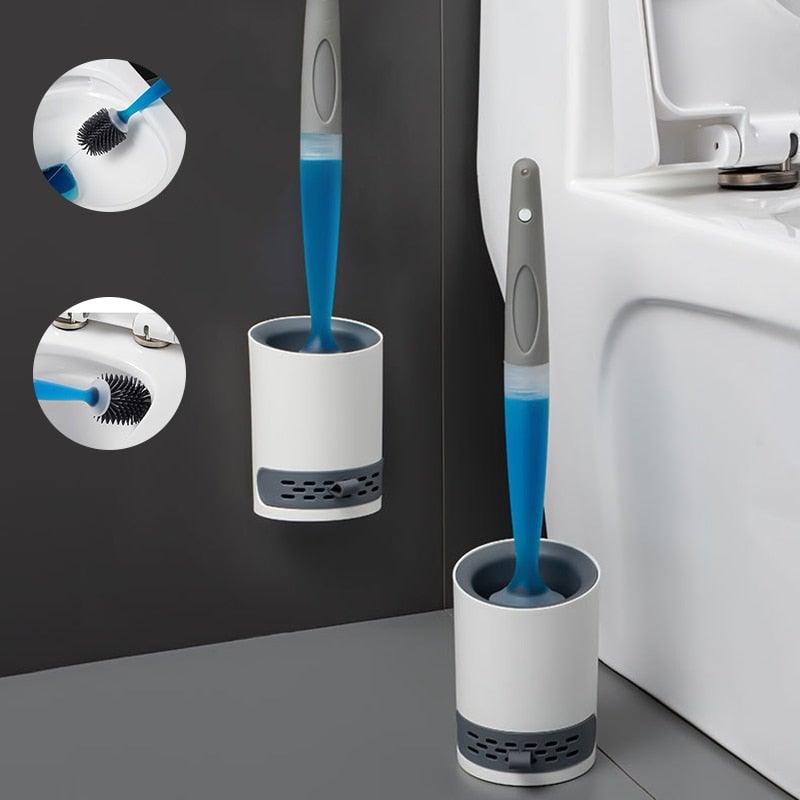 Silicone Toilet Brush Wall-Mounted Cleaning Tools Refill Liquid No Dead Corners Toilet Brush Home Bathroom Accessories Set Toilet Brush And Holder Set Toilet Bowl Brush With Caddy Bathroom Stiff Bristles Toilet Scrub Brush