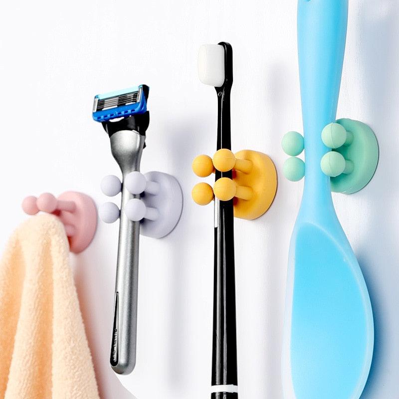 Silicone Toothbrush Holders Hook Wall Door Hooks Towel Key Plug Holder Hangers For Kitchen Bathroom Home Office Organizer Waterproof Self Adhesive Hook for Toothbrush and Small Items