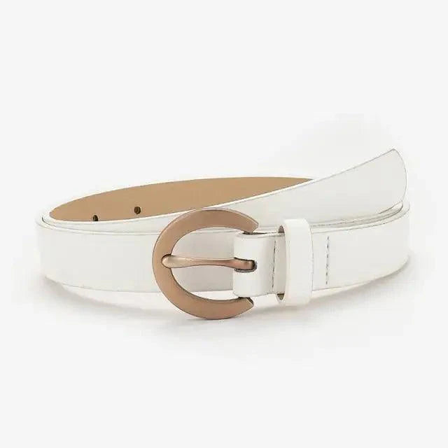 Simple Double Round Buckle PU Leather Waist Strap Vintage Design Double O-Ring Buckle Women Leather Belt For Jeans And Dresses