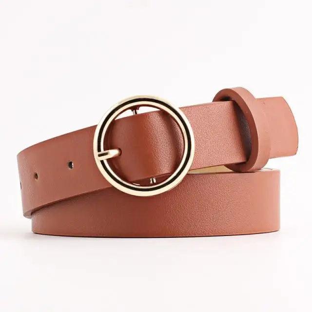Simple Double Round Buckle PU Leather Waist Strap Vintage Design Double O-Ring Buckle Women Leather Belt For Jeans And Dresses