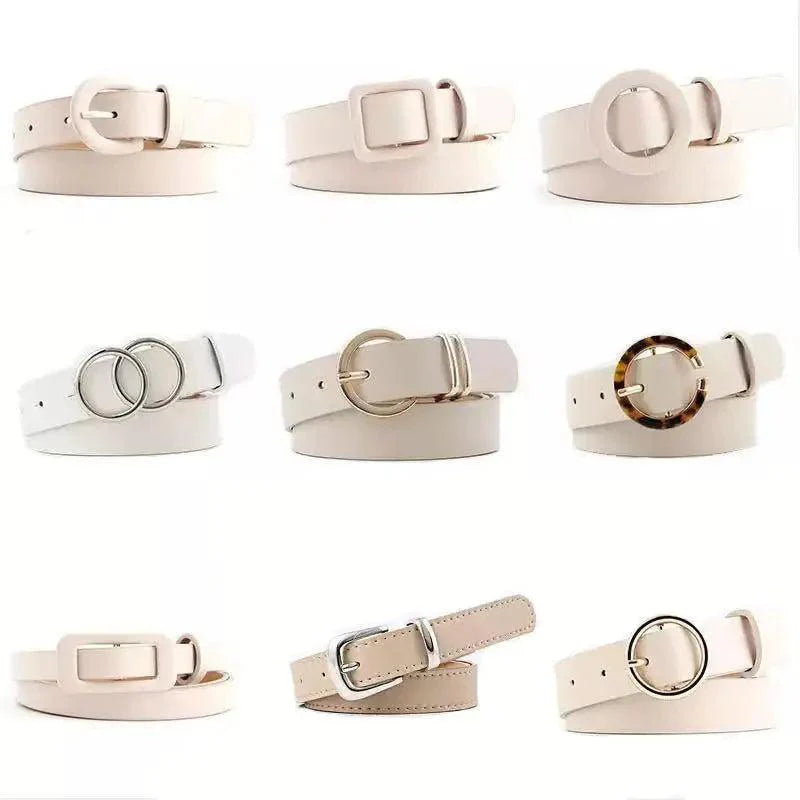Simple Double Round Buckle PU Leather Waist Strap Vintage Design Double O-Ring Buckle Women Leather Belt For Jeans And Dresses