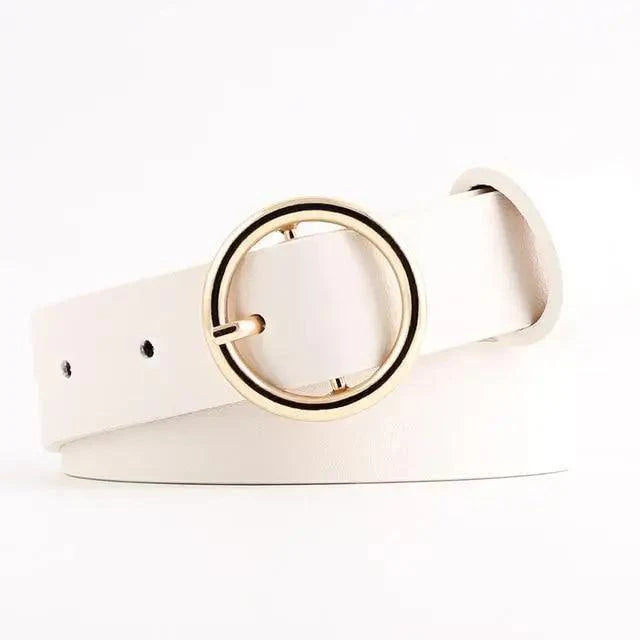 Simple Double Round Buckle PU Leather Waist Strap Vintage Design Double O-Ring Buckle Women Leather Belt For Jeans And Dresses