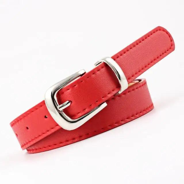 Simple Double Round Buckle PU Leather Waist Strap Vintage Design Double O-Ring Buckle Women Leather Belt For Jeans And Dresses