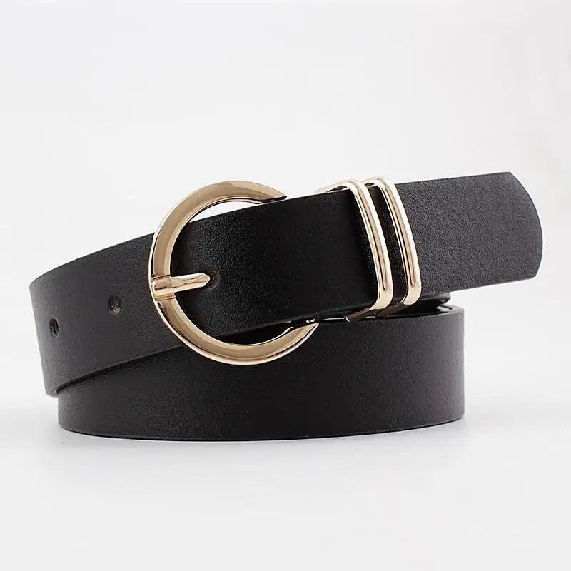 Simple Double Round Buckle PU Leather Waist Strap Vintage Design Double O-Ring Buckle Women Leather Belt For Jeans And Dresses