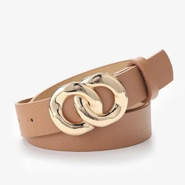 Simple Double Round Buckle PU Leather Waist Strap Vintage Design Double O-Ring Buckle Women Leather Belt For Jeans And Dresses