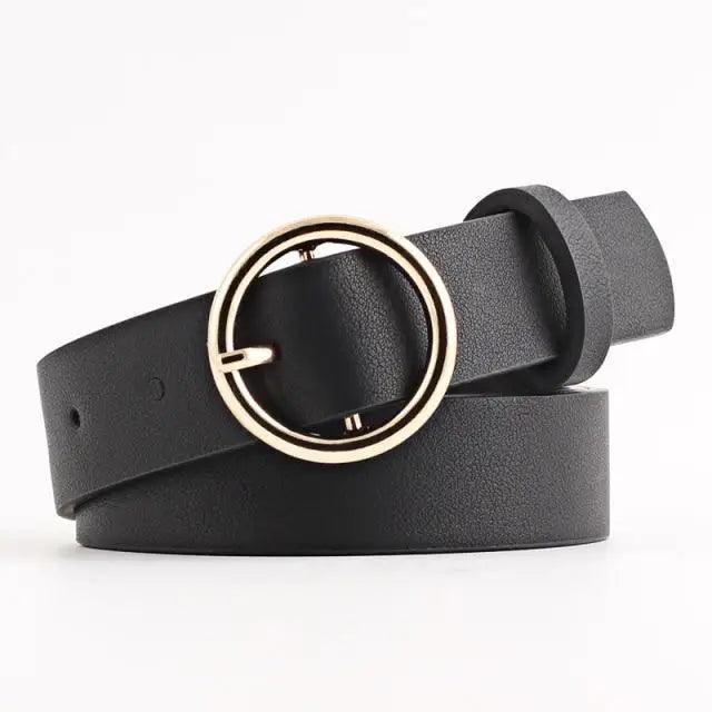 Simple Double Round Buckle PU Leather Waist Strap Vintage Design Double O-Ring Buckle Women Leather Belt For Jeans And Dresses