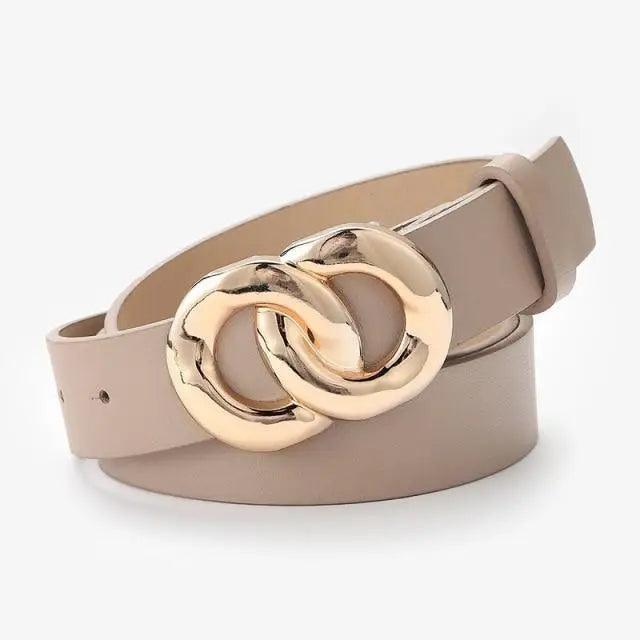 Simple Double Round Buckle PU Leather Waist Strap Vintage Design Double O-Ring Buckle Women Leather Belt For Jeans And Dresses