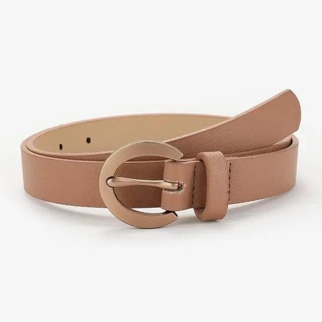 Simple Double Round Buckle PU Leather Waist Strap Vintage Design Double O-Ring Buckle Women Leather Belt For Jeans And Dresses