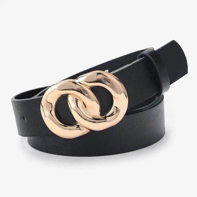 Simple Double Round Buckle PU Leather Waist Strap Vintage Design Double O-Ring Buckle Women Leather Belt For Jeans And Dresses