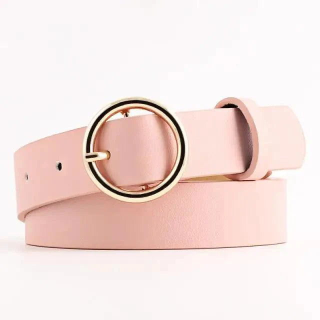 Simple Double Round Buckle PU Leather Waist Strap Vintage Design Double O-Ring Buckle Women Leather Belt For Jeans And Dresses