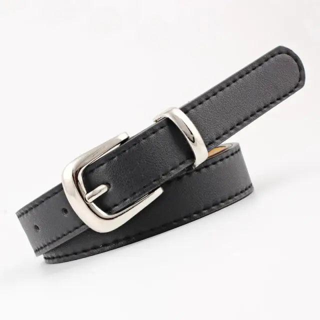 Simple Double Round Buckle PU Leather Waist Strap Vintage Design Double O-Ring Buckle Women Leather Belt For Jeans And Dresses