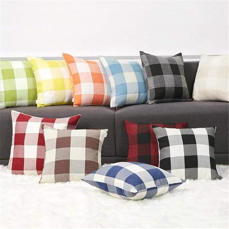 Simple Plaid Linen Pillow Case Invisible Zipper Household Hugging Pillow Case Decorative Retro Plaids Linen Throw Pillow Covers Soft Soild Decorative Cushion Case For Sofa Bedroom Pillow Case 45x4CM