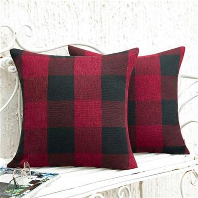 Simple Plaid Linen Pillow Case Invisible Zipper Household Hugging Pillow Case Decorative Retro Plaids Linen Throw Pillow Covers Soft Soild Decorative Cushion Case For Sofa Bedroom Pillow Case 45x4CM