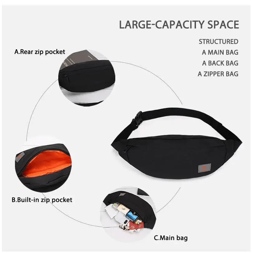 Simple Style Fanny Pack for Running Cycling Workout Men Women Waist Pouch Bag Black Classic Women Belt Bag Pouch For Money Phone Black Bum Hip Bag