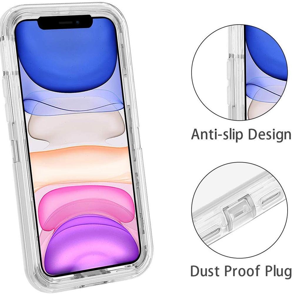 Simple Transparent White iPhone 11 12 13 Pro Max Phone Case MINI XR XS X XSMAX SE 6 7 8 Plus Transparent Shockproof Armor Glossy Case Phone Cover Heavy Duty Protective Dual Layer Shockproof Case with Hard Bumper Soft Back