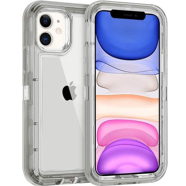 Simple Transparent White iPhone 11 12 13 Pro Max Phone Case MINI XR XS X XSMAX SE 6 7 8 Plus Transparent Shockproof Armor Glossy Case Phone Cover Heavy Duty Protective Dual Layer Shockproof Case with Hard Bumper Soft Back