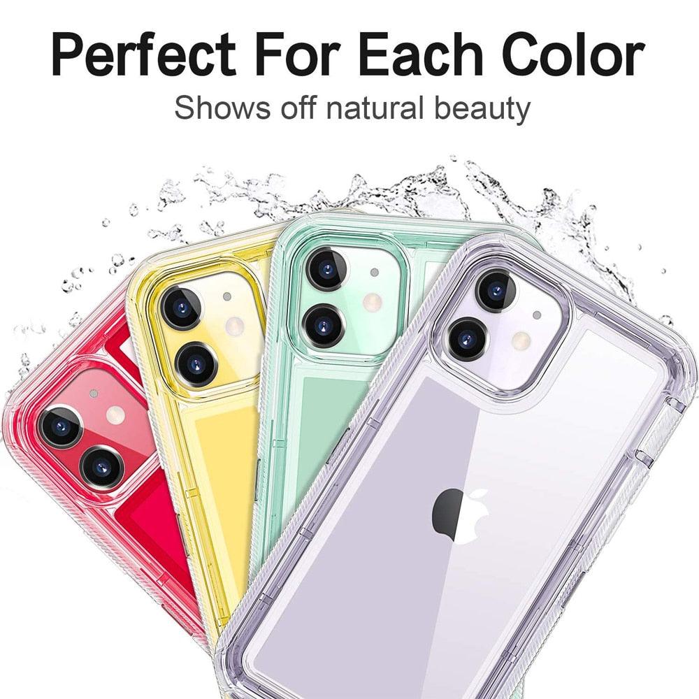 Simple Transparent White iPhone 11 12 13 Pro Max Phone Case MINI XR XS X XSMAX SE 6 7 8 Plus Transparent Shockproof Armor Glossy Case Phone Cover Heavy Duty Protective Dual Layer Shockproof Case with Hard Bumper Soft Back