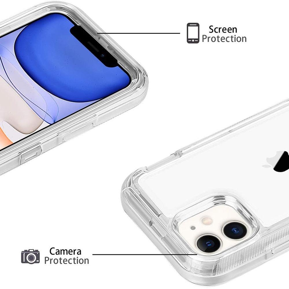 Simple Transparent White iPhone 11 12 13 Pro Max Phone Case MINI XR XS X XSMAX SE 6 7 8 Plus Transparent Shockproof Armor Glossy Case Phone Cover Heavy Duty Protective Dual Layer Shockproof Case with Hard Bumper Soft Back
