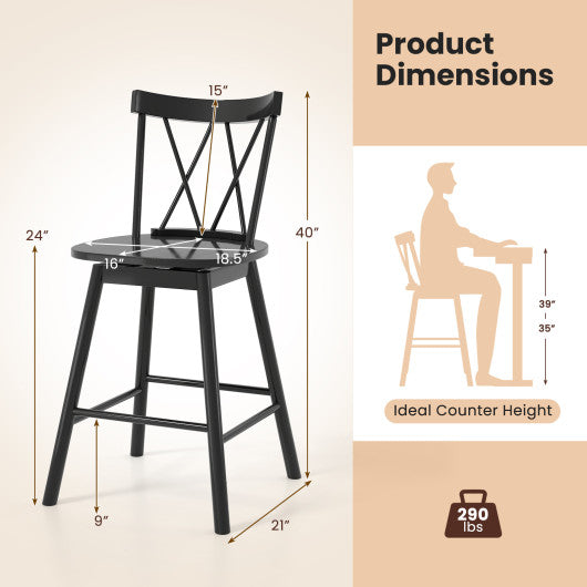 Set of 2 Windsor Bar Stool with Ergonomic Backrest and Footrests-24 inches