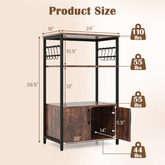 3-Tier Kitchen Baker €™s Rack with Cabinet and 2 Open Shelves-Brown