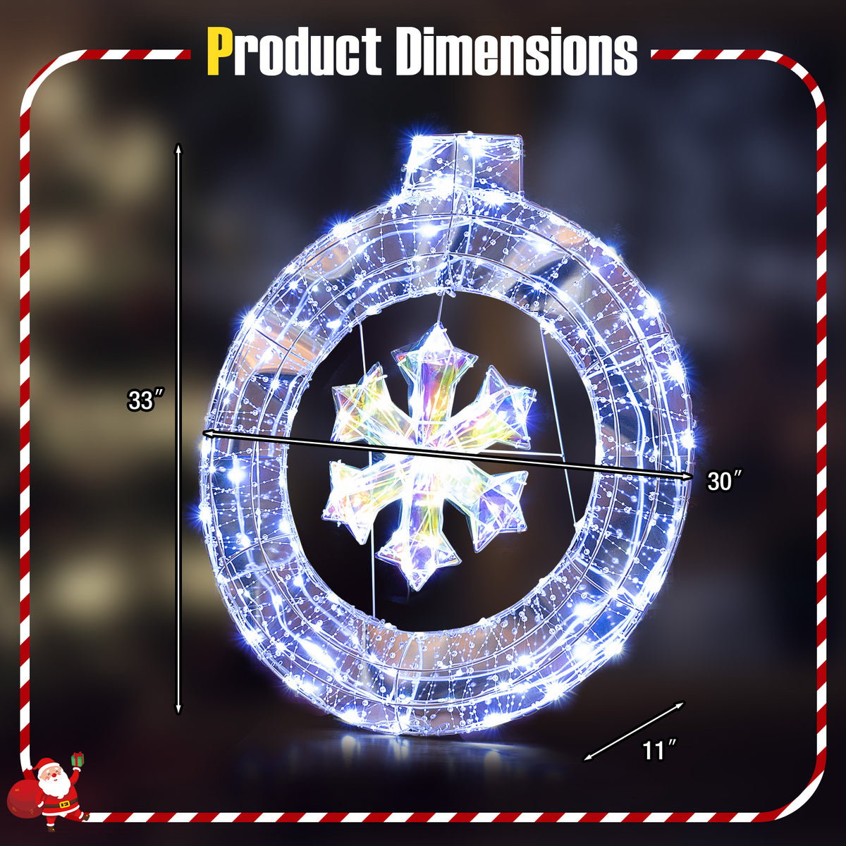 33 Inch Lighted Snowflake Wreath with Hanging Ring and Support Bracket