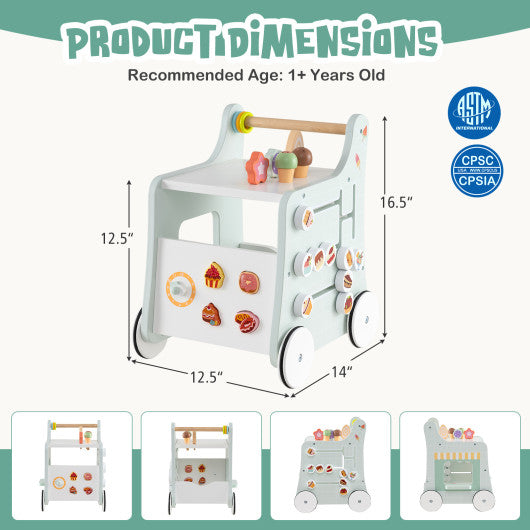 2-in-1 Baby Walker with Storage and Ice Creams for 1+ Years Old-Light Green