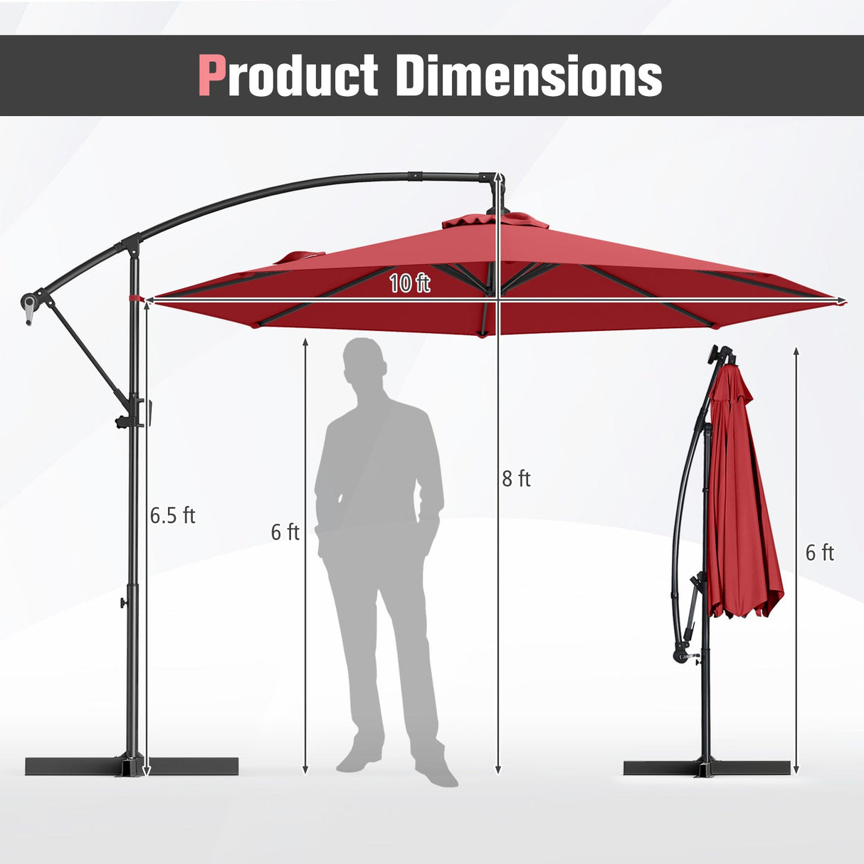 10 Feet Offset Hanging Umbrella with Base and Infinite Tilt-Wine by DirectDeals