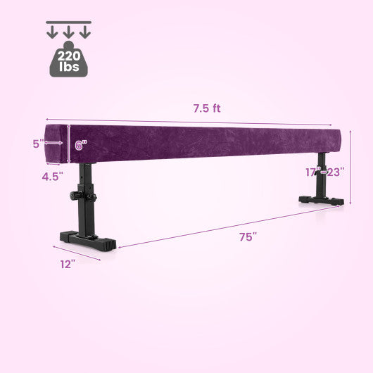 7.5 Feet High and Low Gymnastics Beam with 3 Heights-Purple