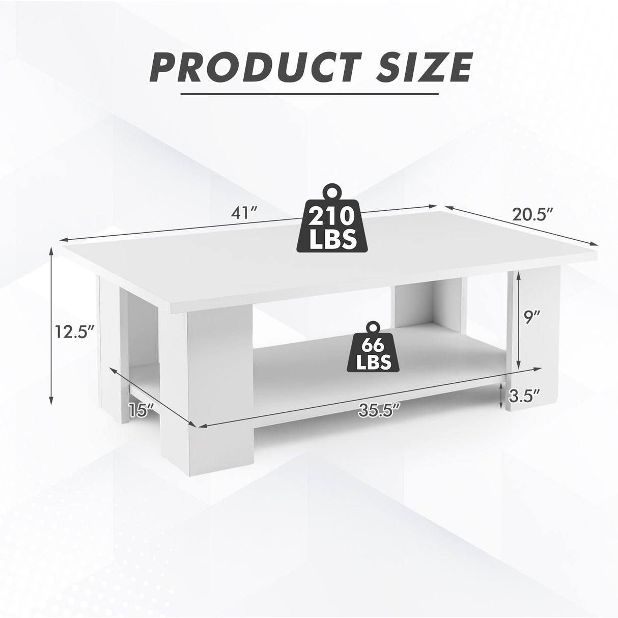 Large 36 Inch 2-Tier Wooden Modern Coffee Table with Storage Shelf-White