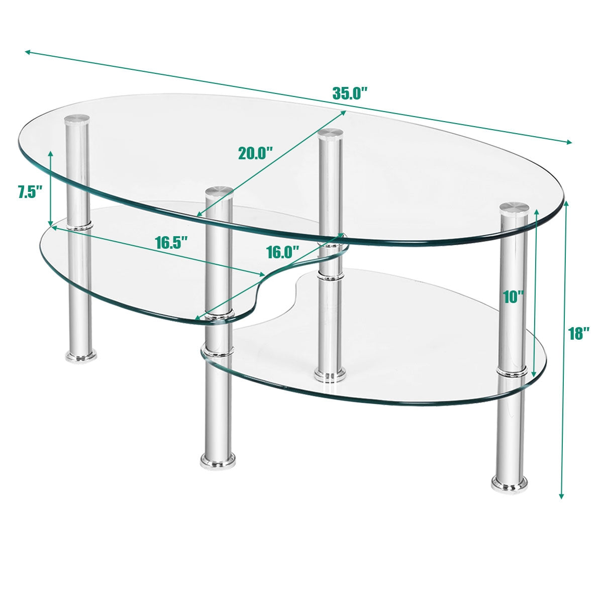 Tempered Glass Oval Side Coffee Table-Black