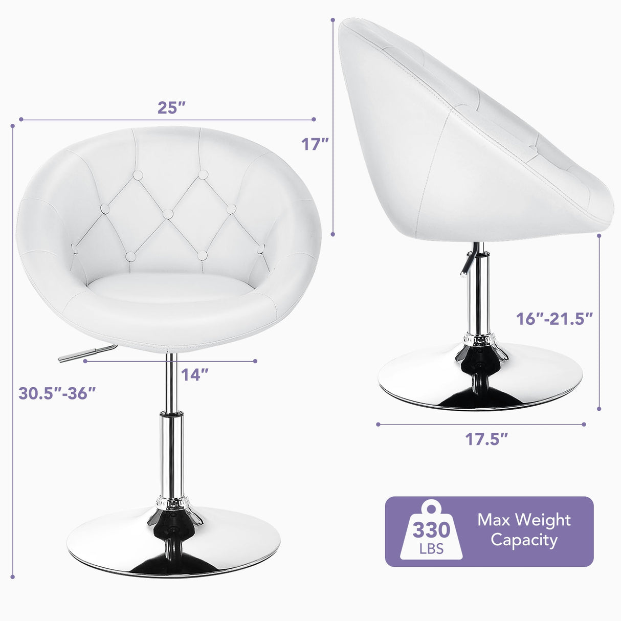 1 Piece Modern Adjustable Swivel Round PU Leather Chair-Black