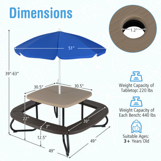 Toddler Outdoor Activity Table with Adjustable and Collapsible Umbrella-Brown