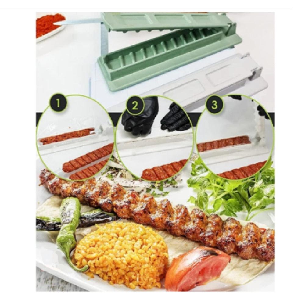 Skewers Kebab Maker Grill Barbecue Stringer Box Machine Beef Meat Vegetables Grill Outdoor BBQ Gadget Useful BBQ Accessories Non-Sticky Barbecue Manual Skewer Press Food Grade Grill Kitchen Accessories