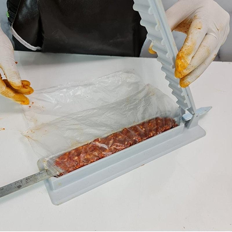 Skewers Kebab Maker Grill Barbecue Stringer Box Machine Beef Meat Vegetables Grill Outdoor BBQ Gadget Useful BBQ Accessories Non-Sticky Barbecue Manual Skewer Press Food Grade Grill Kitchen Accessories