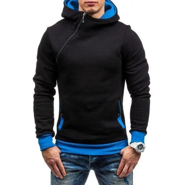 Slim Fit Men's Jacket Male Hip Hop Jackets Men's Hooded Pullover Jackets Diagonal Jackets Thicken Sports Outdoor Clothing Black Collar Stylish Jacket For Men Classic Design Warm Winter Jackets For Men