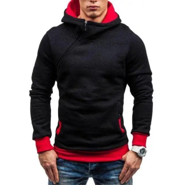 Slim Fit Men's Jacket Male Hip Hop Jackets Men's Hooded Pullover Jackets Diagonal Jackets Thicken Sports Outdoor Clothing Black Collar Stylish Jacket For Men Classic Design Warm Winter Jackets For Men