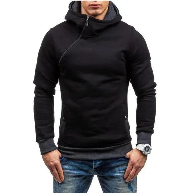 Slim Fit Men's Jacket Male Hip Hop Jackets Men's Hooded Pullover Jackets Diagonal Jackets Thicken Sports Outdoor Clothing Black Collar Stylish Jacket For Men Classic Design Warm Winter Jackets For Men
