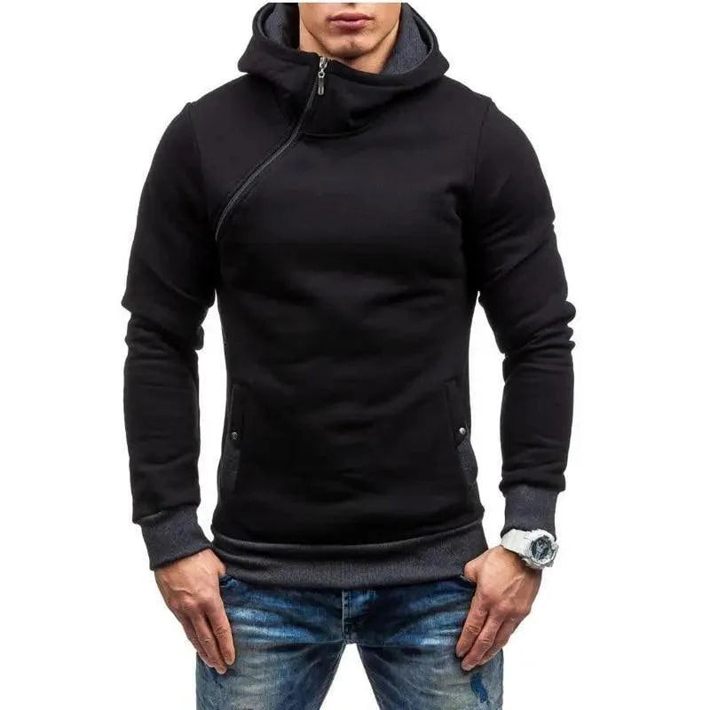 Slim Fit Men's Jacket Male Hip Hop Jackets Men's Hooded Pullover Jackets Diagonal Jackets Thicken Sports Outdoor Clothing Black Collar Stylish Jacket For Men Classic Design Warm Winter Jackets For Men