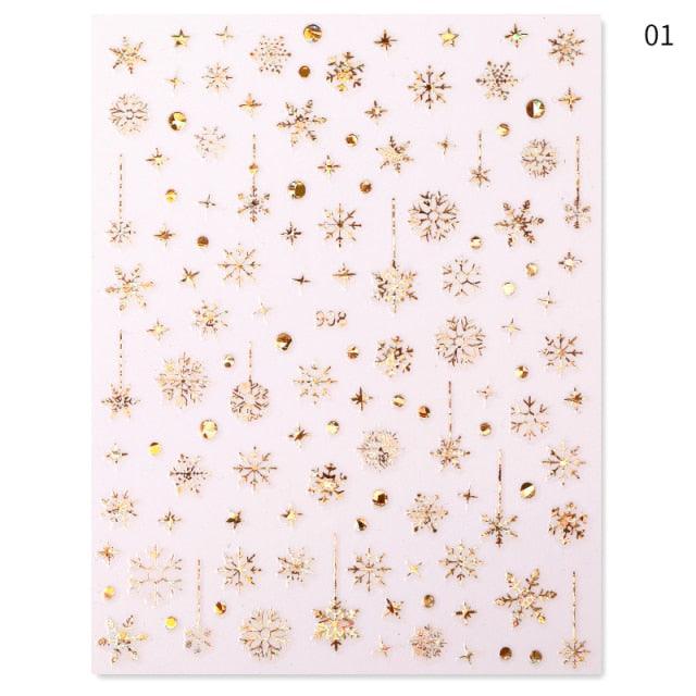 Sliver Bronzing Christmas Slider Nail Art 3D Decals Decoration Snowflake Nail Art Sticker Manicures Transfer Foil Xmas Gift Nails Snowflake Nail Art Stickers Decals Christmas Nail 3D Self Adhesive Nail Stickers for Acrylic Nails Snowflake