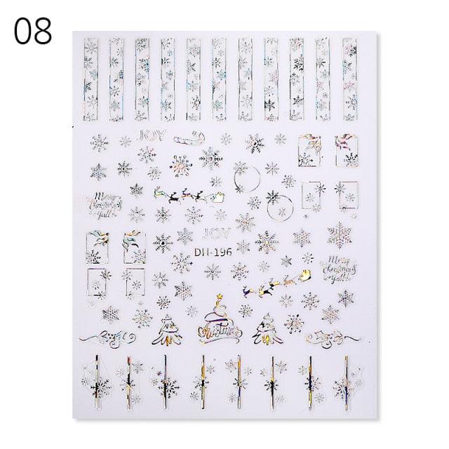 Sliver Bronzing Christmas Slider Nail Art 3D Decals Decoration Snowflake Nail Art Sticker Manicures Transfer Foil Xmas Gift Nails Snowflake Nail Art Stickers Decals Christmas Nail 3D Self Adhesive Nail Stickers for Acrylic Nails Snowflake