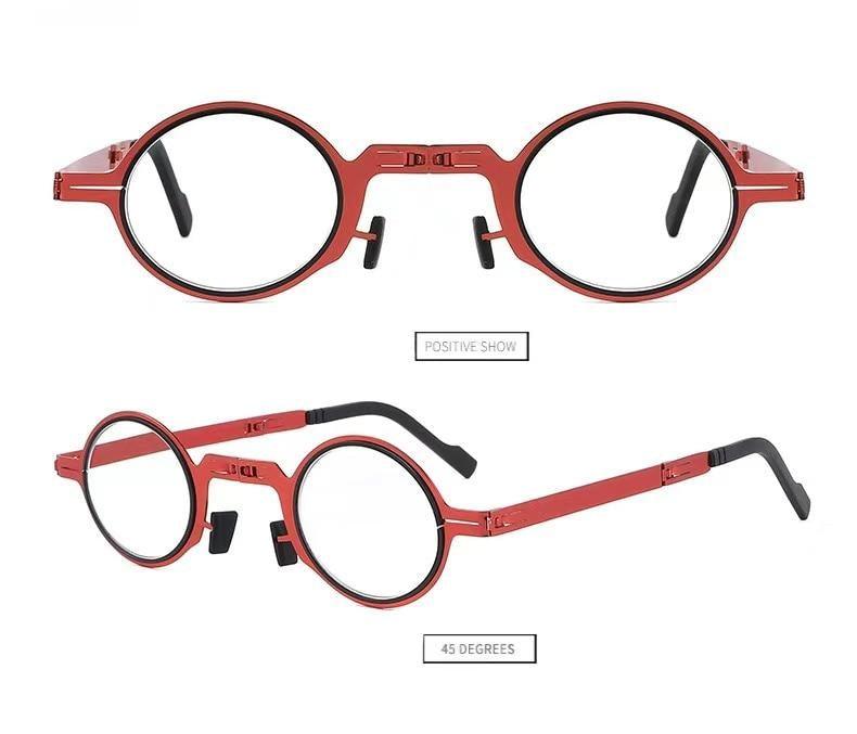 Small Metal Round Folding Reading Glasses Retro Circle Blue Light Computer Grade Glasses Narrow Eyeglasses Frame And Anti Glare Reading Glasses Foldable Computer Reading Glasses For Men +3.5