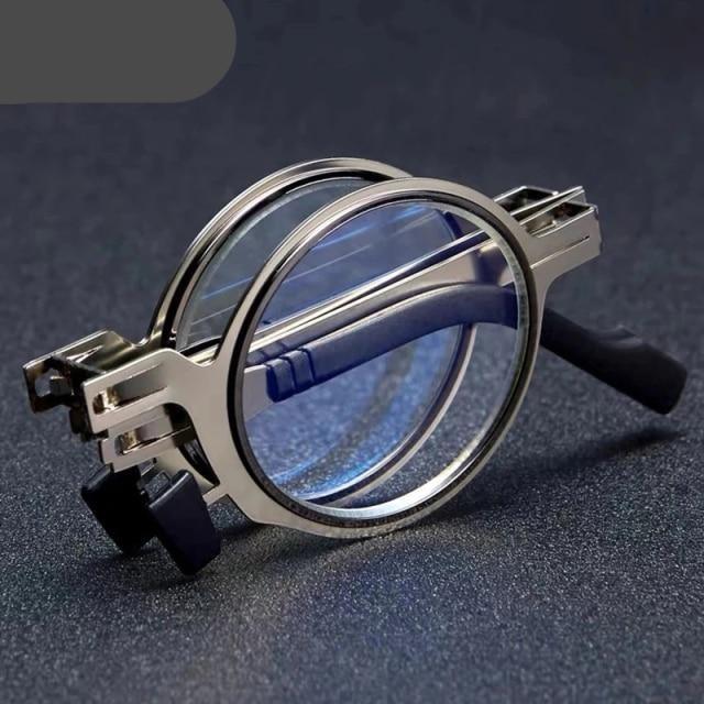 Small Metal Round Folding Reading Glasses Retro Circle Blue Light Computer Grade Glasses Narrow Eyeglasses Frame And Anti Glare Reading Glasses Foldable Computer Reading Glasses For Men +3.5