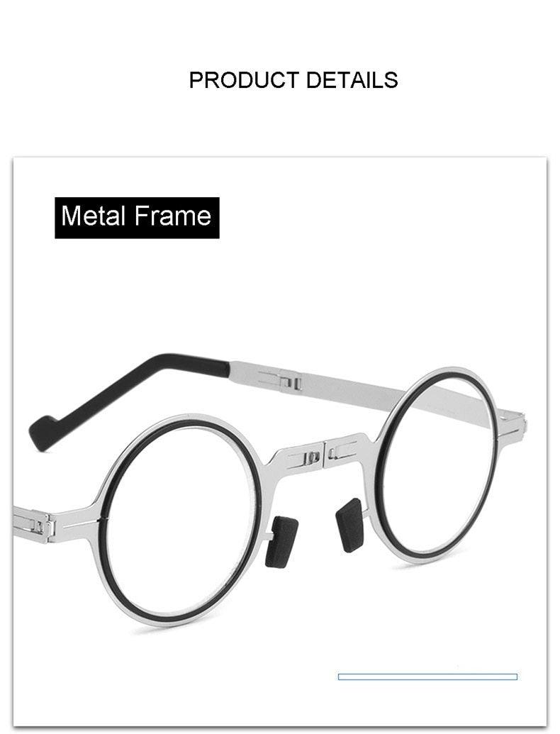 Small Metal Round Folding Reading Glasses Retro Circle Blue Light Computer Grade Glasses Narrow Eyeglasses Frame And Anti Glare Reading Glasses Foldable Computer Reading Glasses For Men +3.5