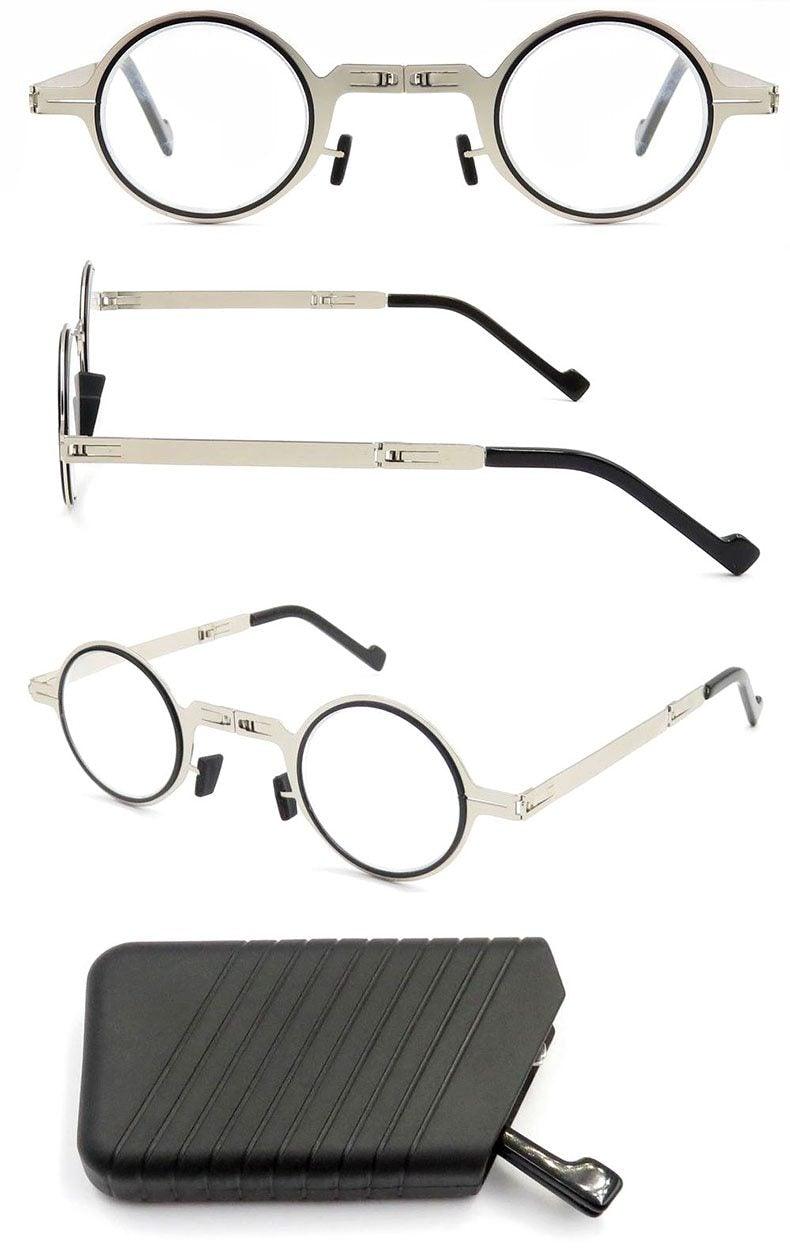 Small Metal Round Folding Reading Glasses Retro Circle Blue Light Computer Grade Glasses Narrow Eyeglasses Frame And Anti Glare Reading Glasses Foldable Computer Reading Glasses For Men +3.5