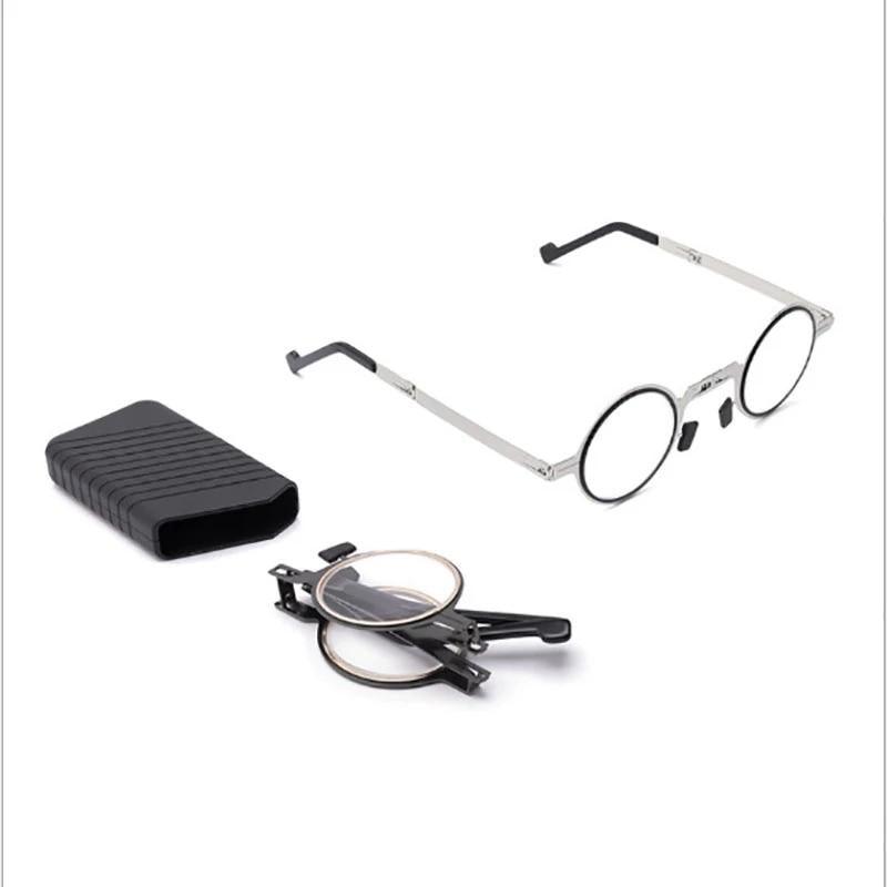 Small Metal Round Folding Reading Glasses Retro Circle Blue Light Computer Grade Glasses Narrow Eyeglasses Frame And Anti Glare Reading Glasses Foldable Computer Reading Glasses For Men +3.5