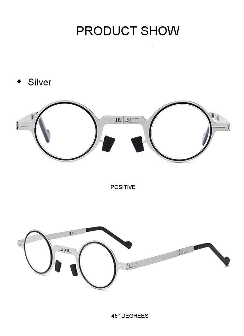 Small Metal Round Folding Reading Glasses Retro Circle Blue Light Computer Grade Glasses Narrow Eyeglasses Frame And Anti Glare Reading Glasses Foldable Computer Reading Glasses For Men +3.5