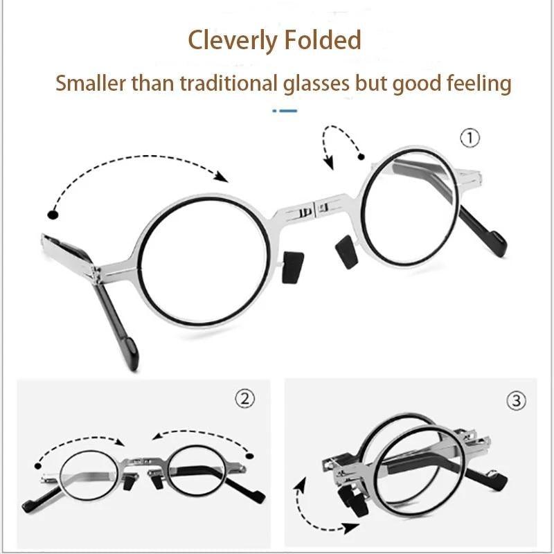 Small Metal Round Folding Reading Glasses Retro Circle Blue Light Computer Grade Glasses Narrow Eyeglasses Frame And Anti Glare Reading Glasses Foldable Computer Reading Glasses For Men +3.5