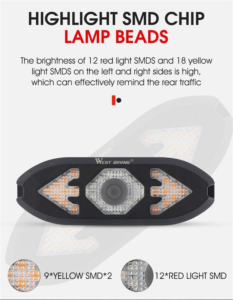 Smart Bike Light Wireless Remote Control Cycling Turning Signal Taillight USB Bicycle Rechargeable Rear Light LED Warning Lamp Bicycle Rear Light Safety Warning Bike Lights Brightest Bike Indicators Fit Saddle Rears